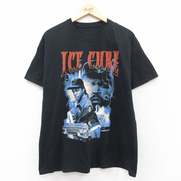 XL★古着 半袖 ヒップホップ ラップ Tシャツ メンズ コットン クルーネック 黒 ブラック 25jun20 中古