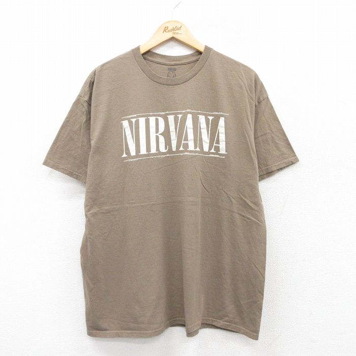 XL★古着 半袖 ロック バンド Tシャツ メンズ ニルバーナ ニルヴァーナ コットン クルーネック ベージュ カーキ 【spe】 25jun20 中古