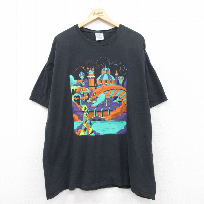 XL★古着 半袖 ロック バンド Tシャツ メンズ ジョンベリオン 大きいサイズ コットン クルーネック 黒 ブラック 25jun20 中古