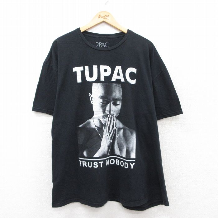 XL★古着 半袖 ロック バンド Tシャツ メンズ トゥパック 2パック 大きいサイズ コットン クルーネック 黒 ブラック 25jun20 中古