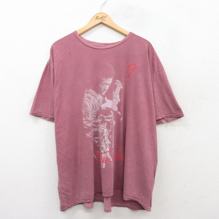 XL★古着 半袖 ロック バンド Tシャツ メンズ ジミヘンドリックス 大きいサイズ コットン クルーネック エンジ系 25jun20 中古