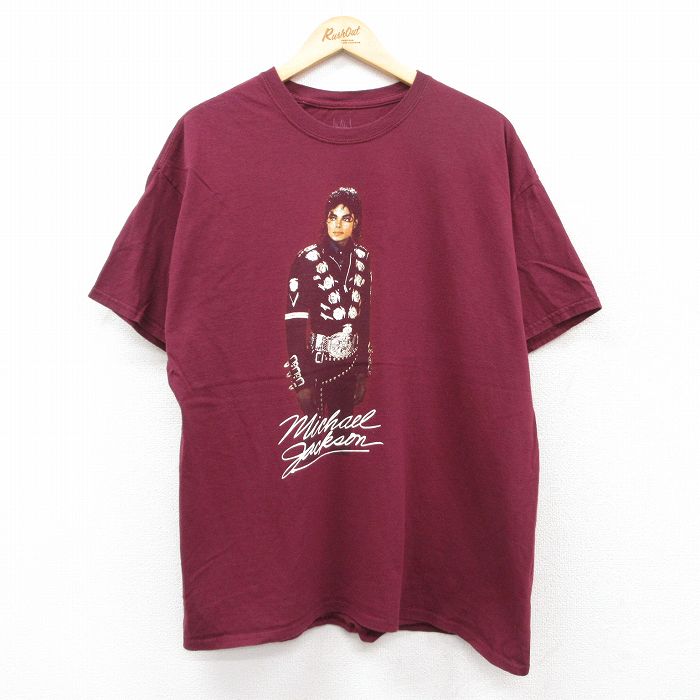 XL★古着 半袖 ロック バンド Tシャツ メンズ マイケルジャクソン 大きいサイズ コットン クルーネック エンジ 【spe】 25jun20 中古