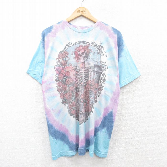 【50%OFF】XL★古着 リキッドブルー 半袖 ビンテージ ロック バンド Tシャツ メンズ 00年代 00s グレイトフルデッド コットン クルーネック 水色他 タイダイ 【spe】 25jun20 中古