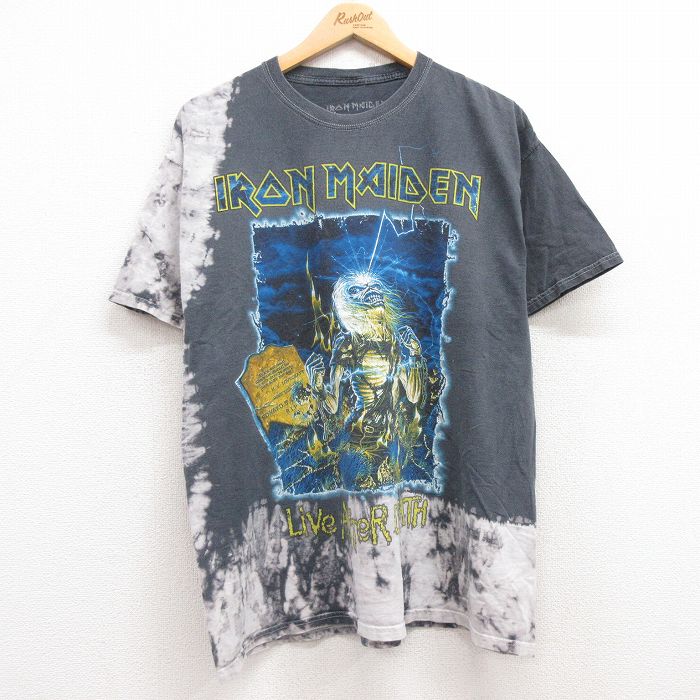 XL★古着 半袖 ロック バンド Tシャツ メンズ アイアンメイデン コットン クルーネック グレー他 タイダイ 25jun30 中古