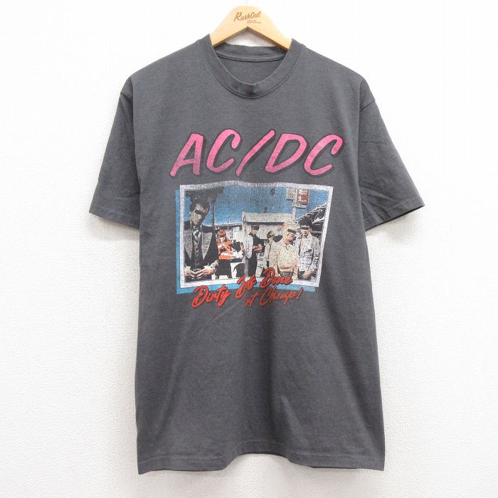 M★古着 半袖 ロック バンド Tシャツ メンズ AC/DC クルーネック グレー 霜降り 25jun30 中古
