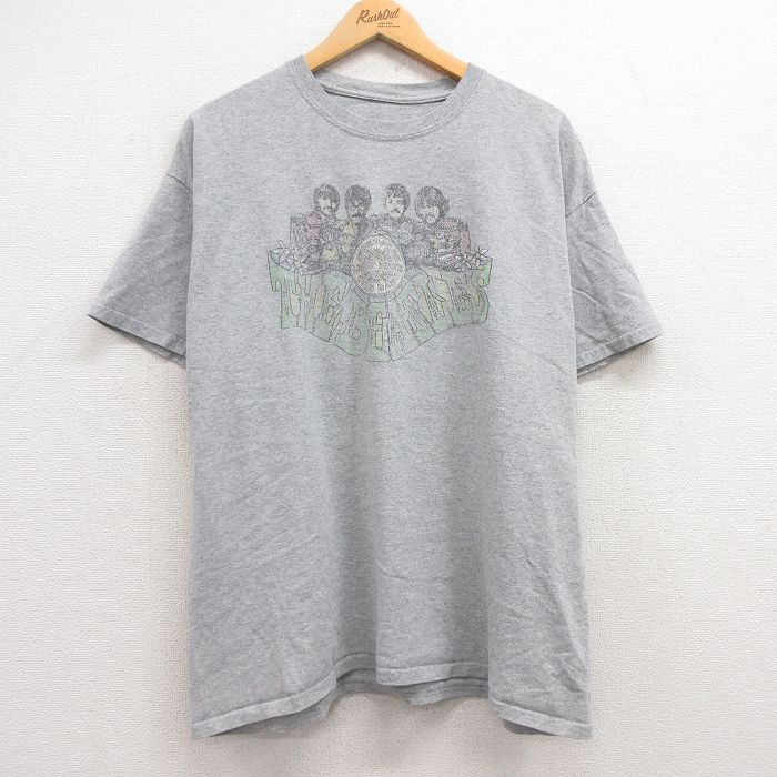 【50%OFF】XL★古着 半袖 ロック バンド Tシャツ メンズ ビートルズ The Beatles クルーネック グレー 霜降り 25jun30 中古