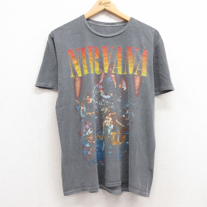 L★古着 半袖 ロック バンド Tシャツ メンズ ニルバーナ ニルヴァーナ コットン クルーネック グレー 【spe】 25jun30 中古