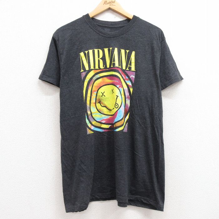 XL★古着 半袖 ロック バンド Tシャツ メンズ ニルバーナ ニルヴァーナ クルーネック 濃グレー 霜降り 25jun30 中古