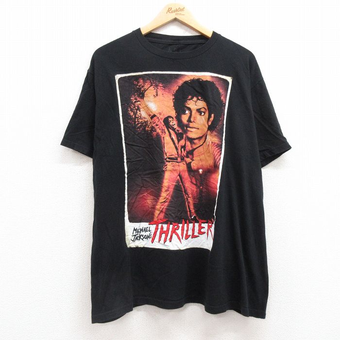 XL★古着 半袖 ロック バンド Tシャツ メンズ マイケルジャクソン 大きいサイズ コットン クルーネック 黒 ブラック 25jun30 中古