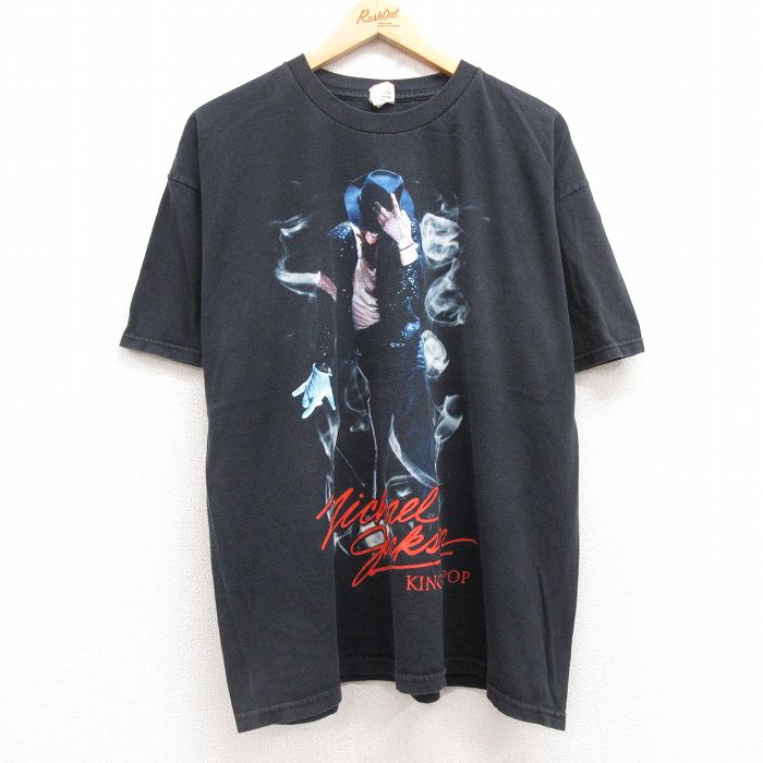 XL★古着 半袖 ロック バンド Tシャツ メンズ マイケルジャクソン 大きいサイズ コットン クルーネック 黒 ブラック 25jun30 中古