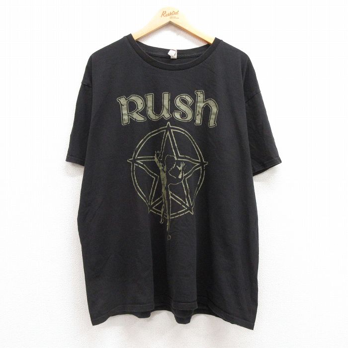 XL★古着 半袖 ロック バンド Tシャツ メンズ ラッシュ 大きいサイズ コットン クルーネック 黒 ブラック 25jun30 中古