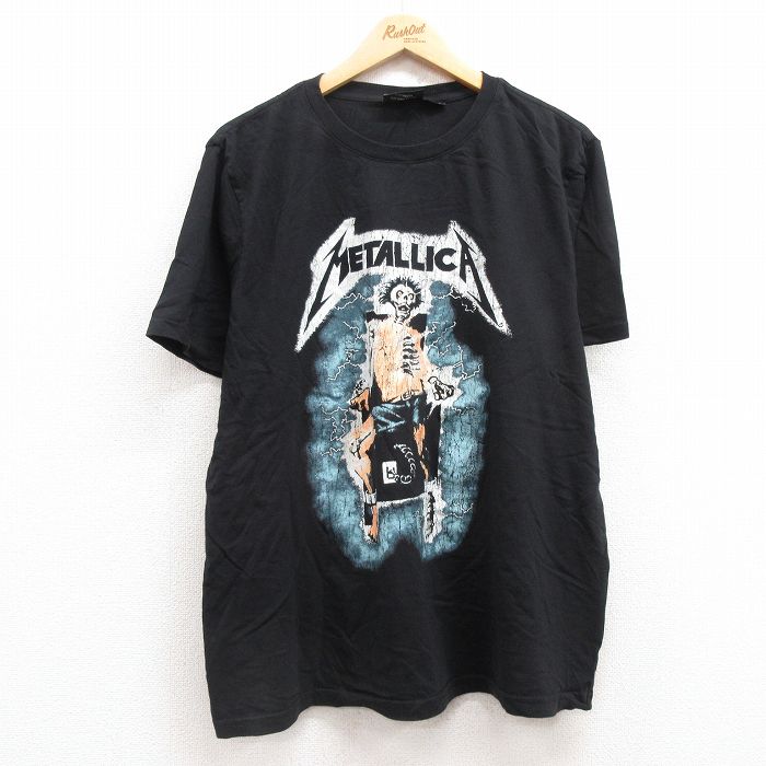 XL★古着 半袖 ロック バンド Tシャツ メンズ メタリカ 大きいサイズ コットン クルーネック 黒 ブラック 25jun30 中古