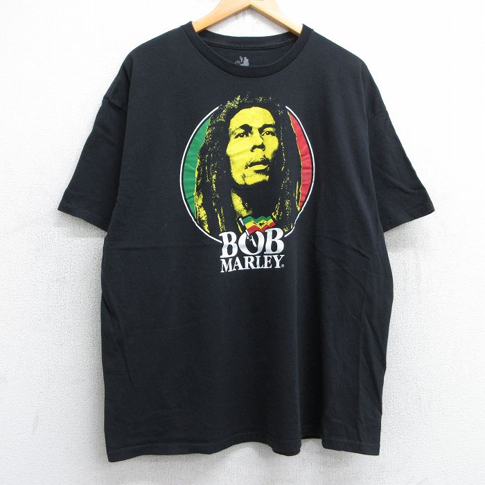 XL★古着 半袖 ロック バンド Tシャツ メンズ ボブマーリー 大きいサイズ コットン クルーネック 黒 ブラック 25jul03 中古