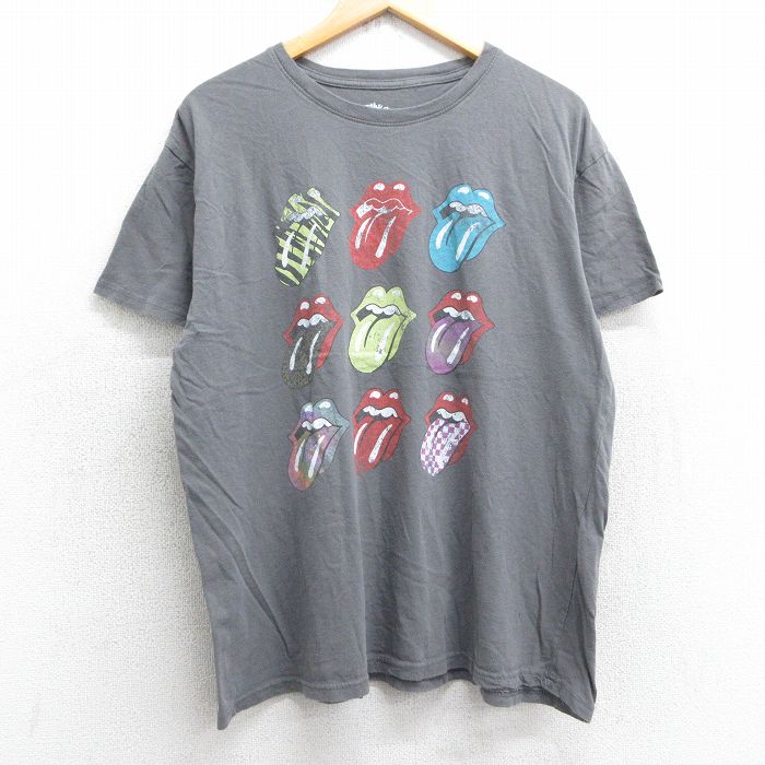 XL★古着 半袖 ロック バンド Tシャツ メンズ ローリングストーンズ The Rolling Stones コットン クルーネック 濃グレー 25jul03 中古
