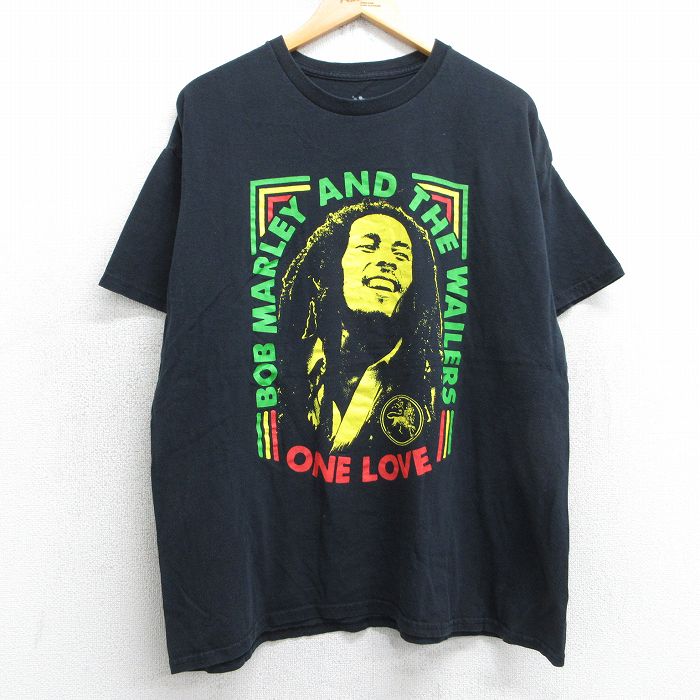 XL★古着 半袖 ロック バンド Tシャツ メンズ ボブマーリー 大きいサイズ コットン クルーネック 黒 ブラック 25jul03 中古