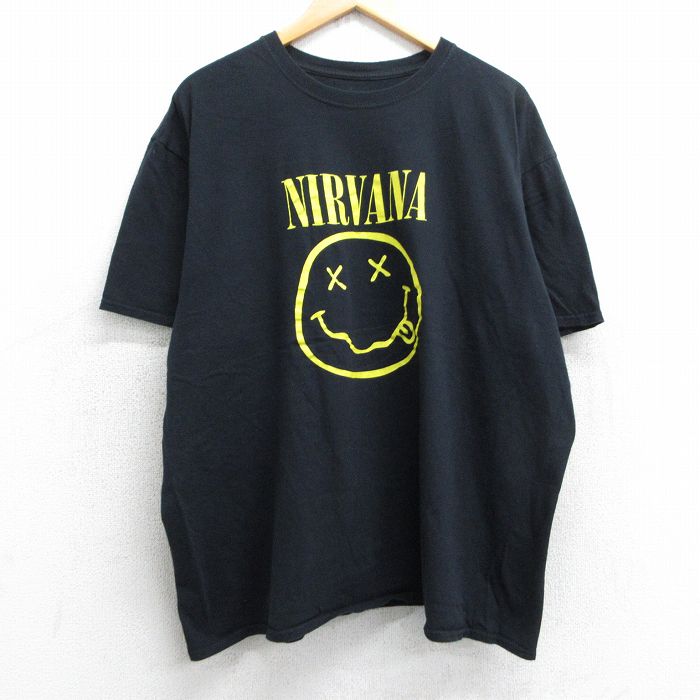 XL★古着 半袖 ロック バンド Tシャツ メンズ ニルバーナ ニルヴァーナ 大きいサイズ クルーネック 黒 ブラック 25jul03 中古
