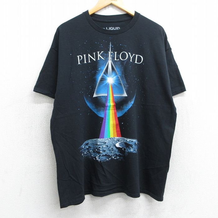 XL★古着 リキッドブルー 半袖 ロック バンド Tシャツ メンズ ピンクフロイド 大きいサイズ コットン クルーネック 黒 ブラック 25jul03 中古