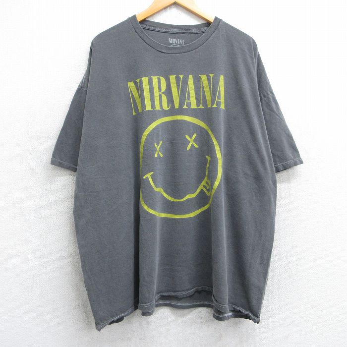 XL★古着 半袖 ロック バンド Tシャツ メンズ ニルバーナ ニルヴァーナ 大きいサイズ コットン クルーネック 濃グレー 【spe】 25jul03 中古