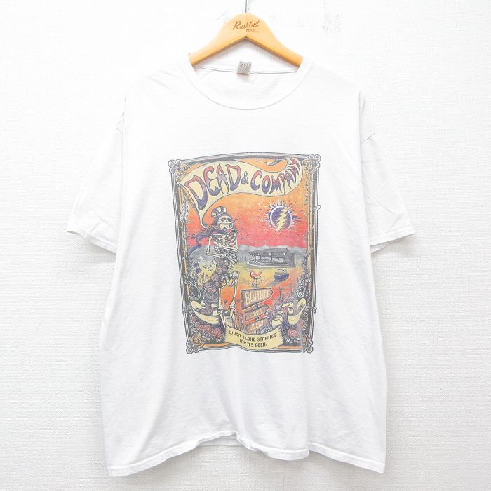 XL★古着 フルーツオブザルーム 半袖 ロック バンド Tシャツ メンズ DEAD&COMPANY 大きいサイズ コットン クルーネック 白 ホワイト 25jul10 中古