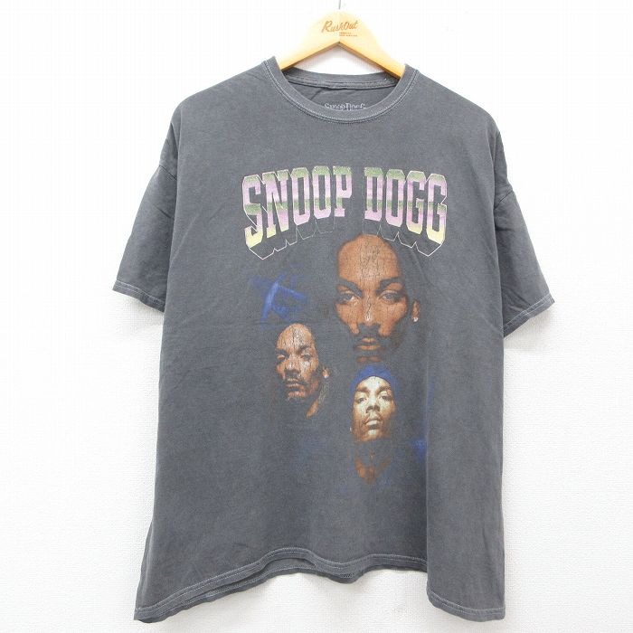 XL★古着 半袖 ヒップホップ ラップ Tシャツ メンズ スヌープドッグ 大きいサイズ コットン クルーネック 濃グレー 25jul10 中古