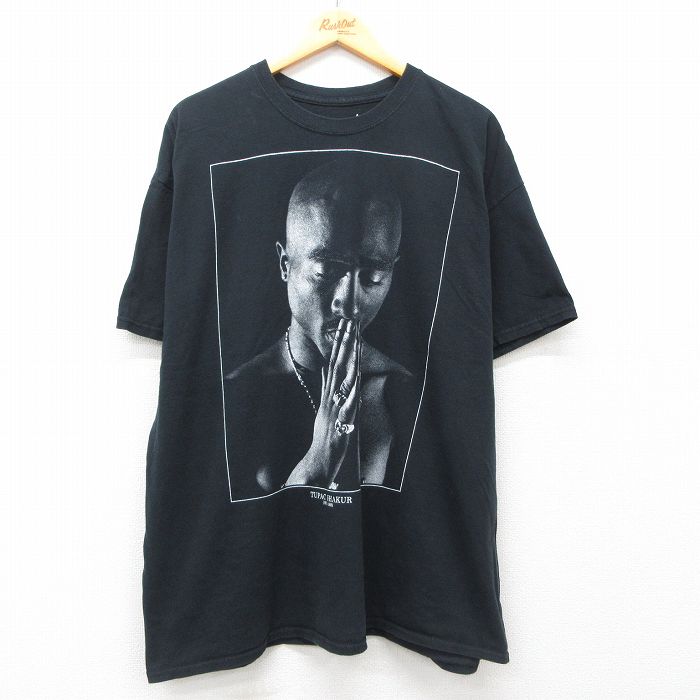【20%OFF】XL★古着 半袖 ヒップホップ ラップ Tシャツ メンズ トゥパック 2パック 2PAC 大きいサイズ コットン クルーネック 黒 ブラック 25jul10 中古