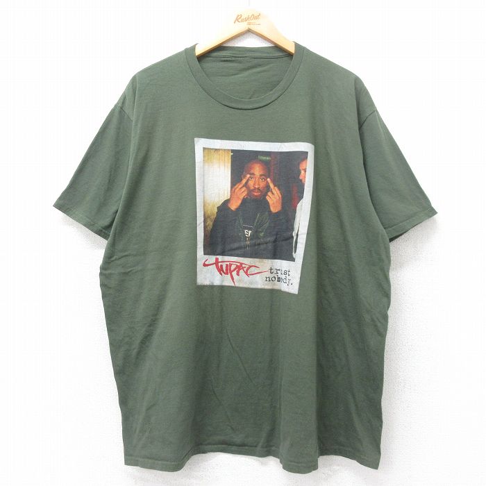 【50%OFF】XL★古着 半袖 ヒップホップ ラップ Tシャツ メンズ 2パック 2PAC 大きいサイズ クルーネック 緑 グリーン 【spe】 25jul14 中古