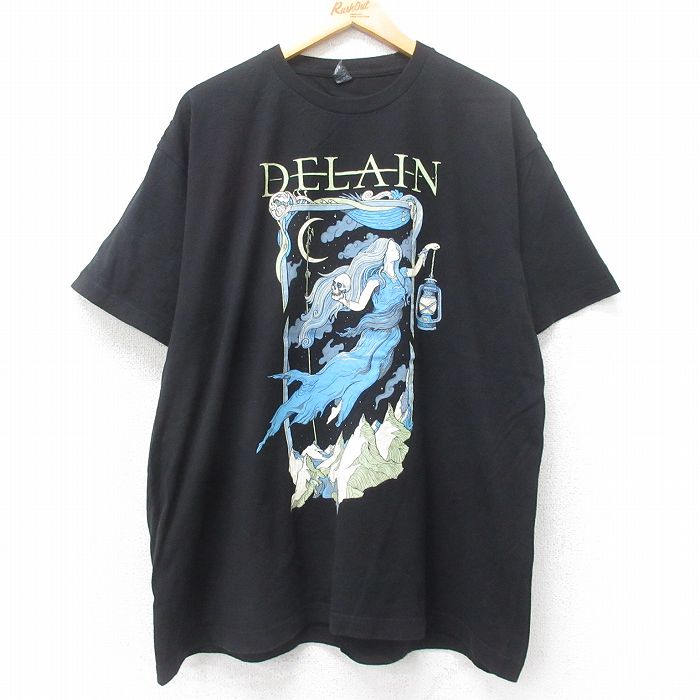 XL★古着 TULTEX 半袖 ロック バンド Tシャツ メンズ ディレイン 大きいサイズ コットン クルーネック 黒 ブラック 25jul14 中古