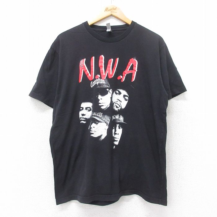 XL★古着 半袖 ヒップホップ ラップ Tシャツ メンズ NWA コットン クルーネック 黒 ブラック 25jul14 中古