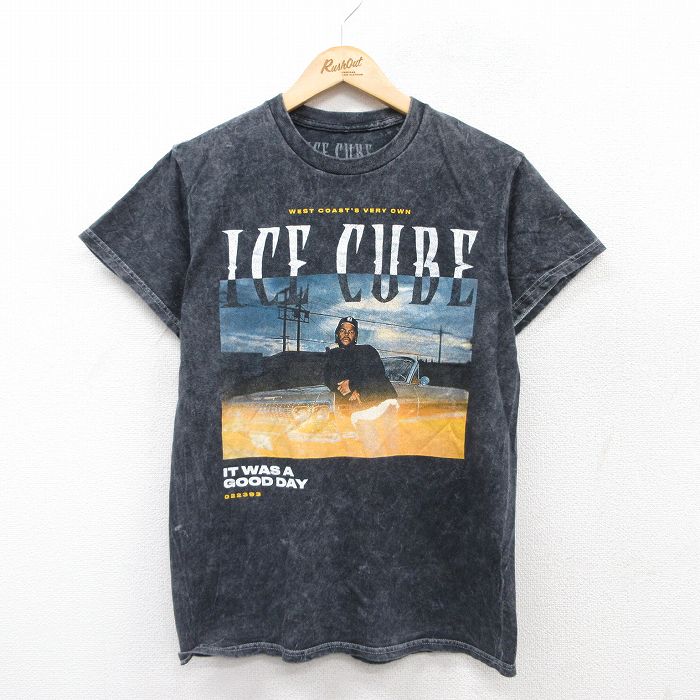 S★古着 半袖 ヒップホップ ラップ Tシャツ メンズ アイスキューブ コットン クルーネック 黒他 ブラック タイダイ 25jul14 中古