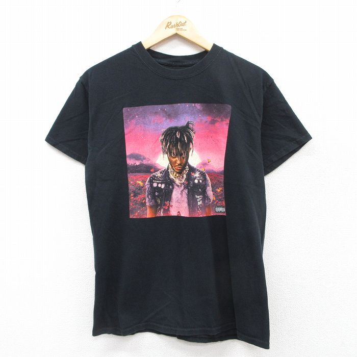 【20%OFF】M★古着 半袖 ヒップホップ ラップ Tシャツ メンズ ジュースワールド コットン クルーネック 黒 ブラック 25jul14 中古