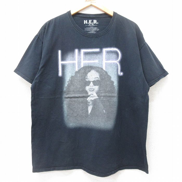 XL★古着 半袖 ロック バンド Tシャツ メンズ HER 大きいサイズ コットン クルーネック 黒 ブラック 25jul14 中古