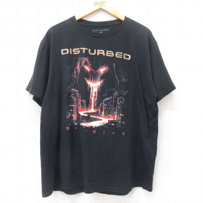 XL★古着 半袖 ロック バンド Tシャツ メンズ ディスターブド 大きいサイズ コットン クルーネック 黒 ブラック 【spe】 25jul14 中古