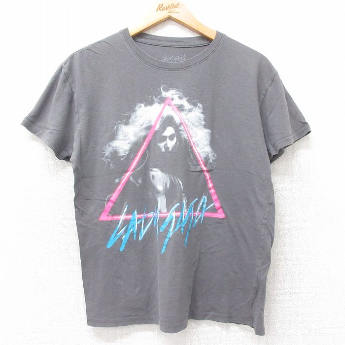 L★古着 半袖 ロック バンド Tシャツ メンズ レディーガガ コットン クルーネック 濃グレー 25jul14 中古