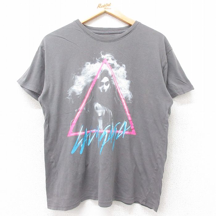 L★古着 半袖 ロック バンド Tシャツ メンズ レディーガガ コットン クルーネック 濃グレー 25jul14 中古