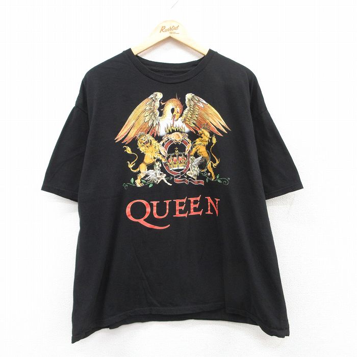 XL★古着 半袖 ロック バンド Tシャツ メンズ クイーン 大きいサイズ コットン クルーネック 黒 ブラック 25jul14 中古