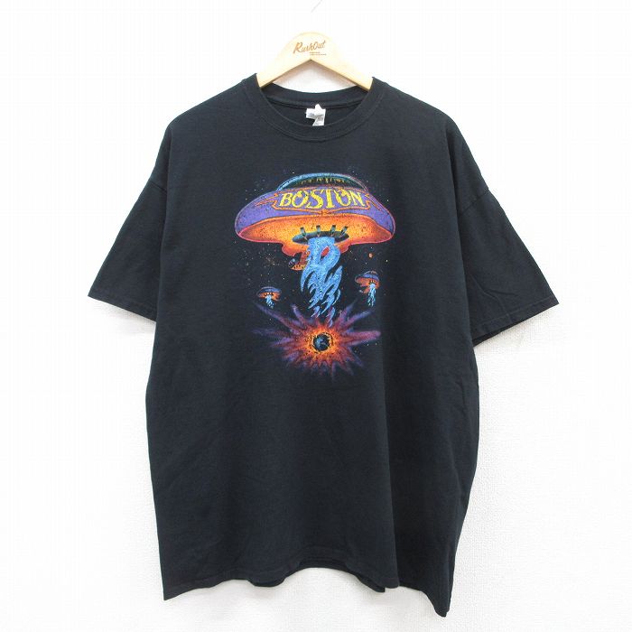 XL★古着 半袖 ロック バンド Tシャツ メンズ ボストン 大きいサイズ コットン クルーネック 黒 ブラック 25jul14 中古