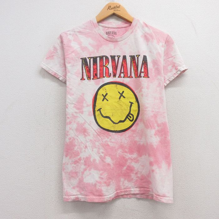 【20%OFF】S★古着 半袖 ロック バンド Tシャツ メンズ ニルバーナ ニルヴァーナ コットン クルーネック ピンク他 ブリーチ加工 25jul15 中古