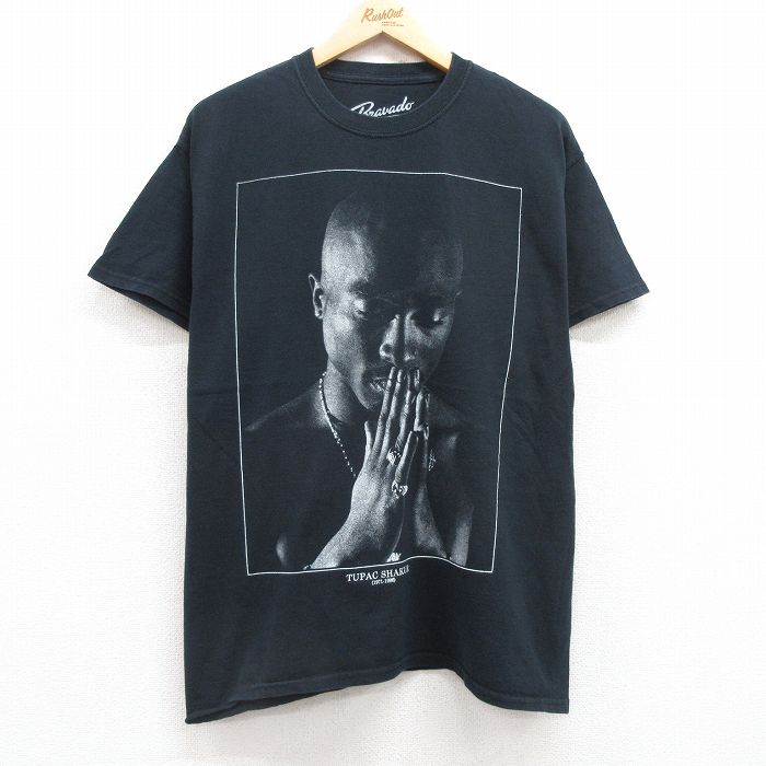 L★古着 半袖 ヒップホップ ラップ Tシャツ メンズ 2PAC トゥパック コットン クルーネック 黒 ブラック 25jul15 中古