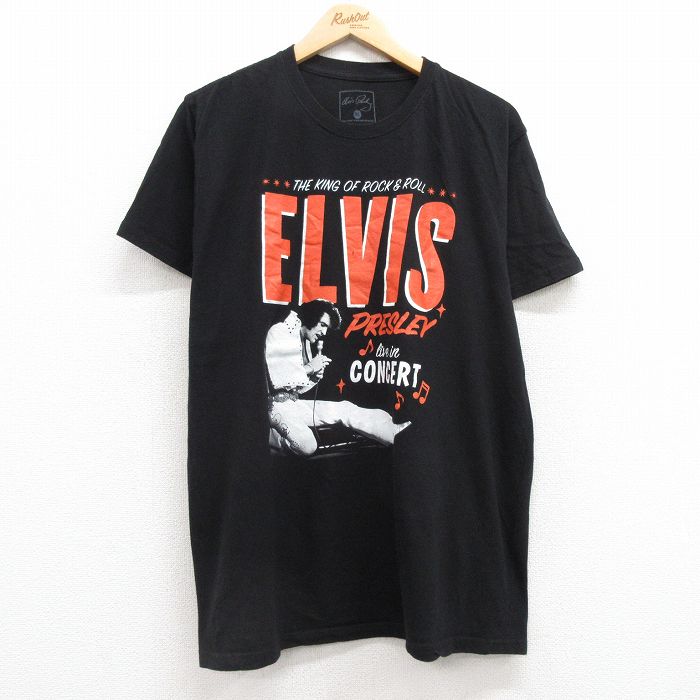 XL★古着 半袖 ロック バンド Tシャツ メンズ エルヴィスプレスリー エルビスプレスリー コットン クルーネック 黒 ブラック 25jul15 中古