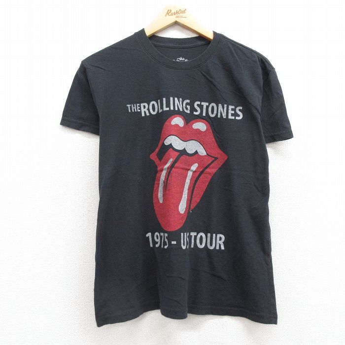 M★古着 半袖 ロック バンド Tシャツ メンズ ローリングストーンズ The Rolling Stones コットン クルーネック 濃グレー 25jul15 中古