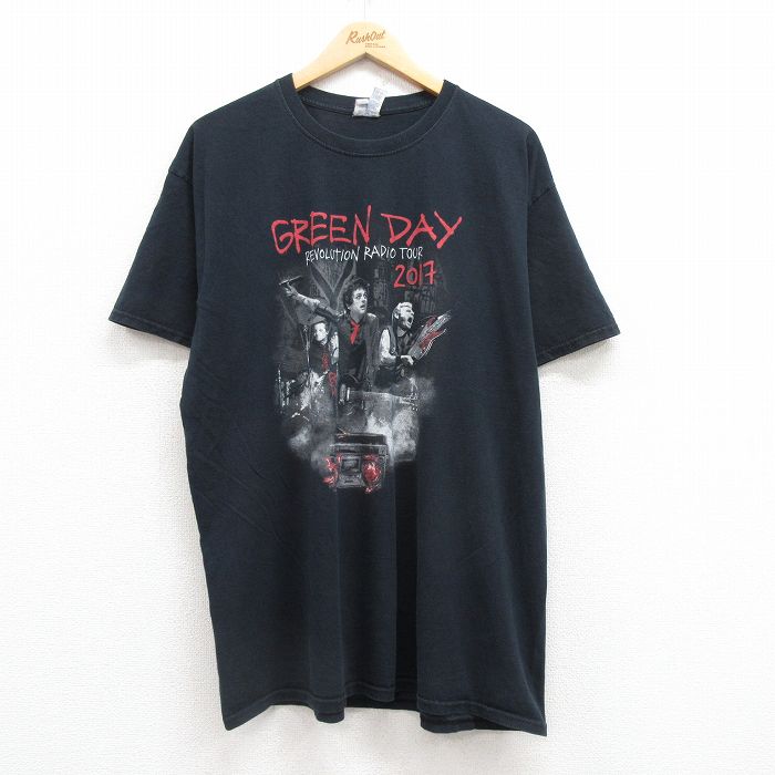 XL★古着 ジャージーズ 半袖 ロック バンド Tシャツ メンズ グリーンディ コットン クルーネック 黒 ブラック 【spe】 25jul15 中古