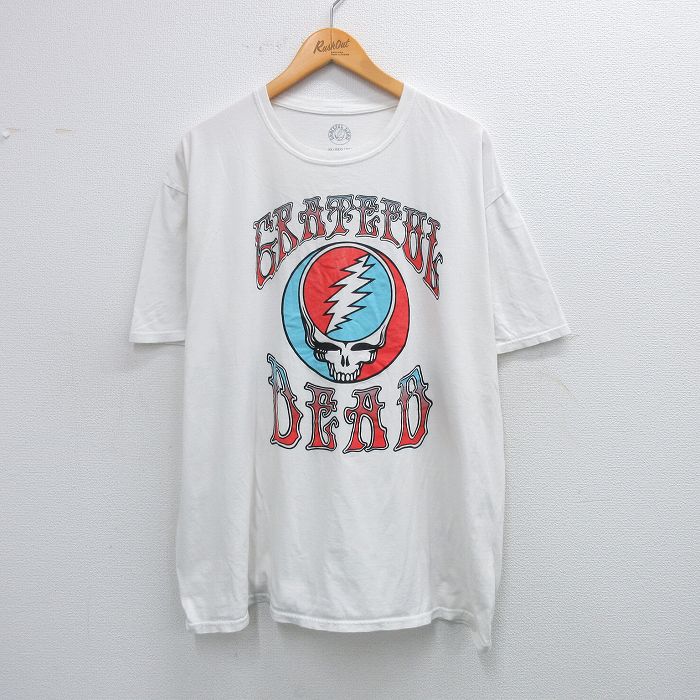 XL★古着 半袖 ロック バンド Tシャツ メンズ グレイトフルデッド 大きいサイズ コットン クルーネック 白 ホワイト 25jul16 中古
