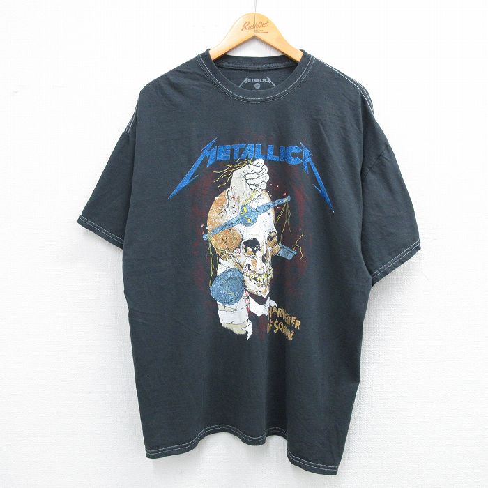 XL★古着 半袖 ロック バンド Tシャツ メンズ メタリカ パスヘッド 大きいサイズ コットン クルーネック 黒 ブラック 【spe】 25jul16 中古