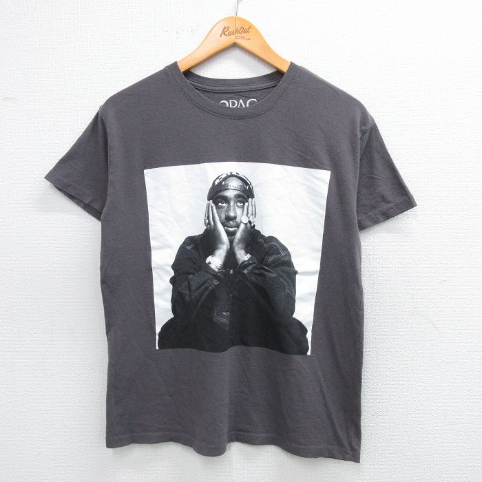 M★古着 半袖 ヒップホップ ラップ Tシャツ メンズ トゥパック 2パック コットン クルーネック 濃グレー 25jul16 中古