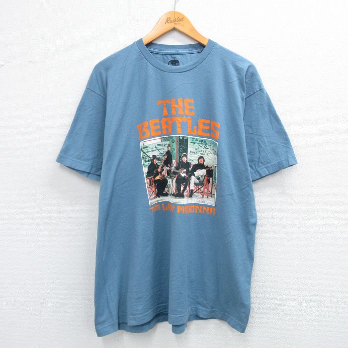 XL★古着 半袖 ロック バンド Tシャツ メンズ ビートルズ The Beatles コットン クルーネック 薄紺 ネイビー 25jul16 中古