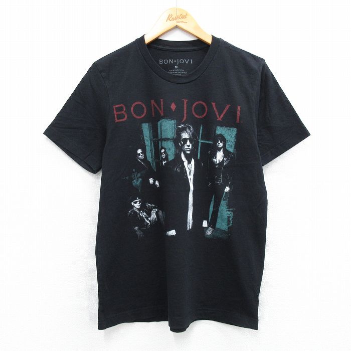 M★古着 半袖 ロック バンド Tシャツ メンズ ボンジョビ ボンジョヴィ コットン クルーネック 黒 ブラック 25jul16 中古