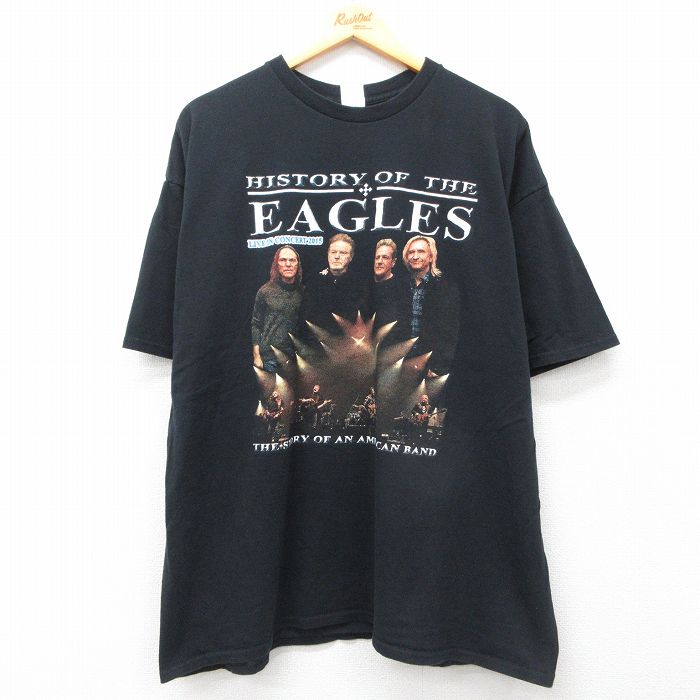 XL★古着 半袖 ロック バンド Tシャツ メンズ イーグルス 大きいサイズ クルーネック 黒 ブラック 25jul16 中古