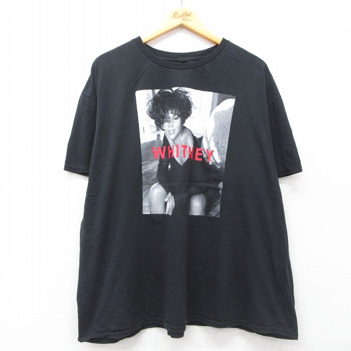 XL★古着 半袖 ロック バンド Tシャツ メンズ ホイットニーヒューストン 大きいサイズ コットン クルーネック 黒 ブラック 25jul16 中古