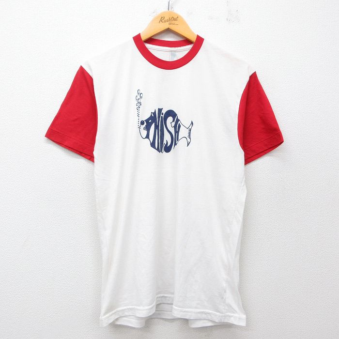 M★古着 アメリカンアパレル AMERICAN APPAREL 半袖 ロック バンド Tシャツ メンズ フィッシュ クルーネック USA製 白他 ホワイト 25jul16 中古