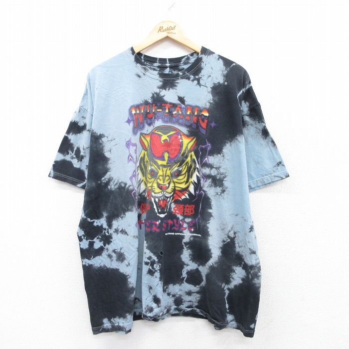 【50%OFF】XL★古着 半袖 ヒップホップ ラップ Tシャツ メンズ ウータンクラン 大きいサイズ クルーネック 薄紺他 ネイビー タイダイ 【spe】 25jul16 中古
